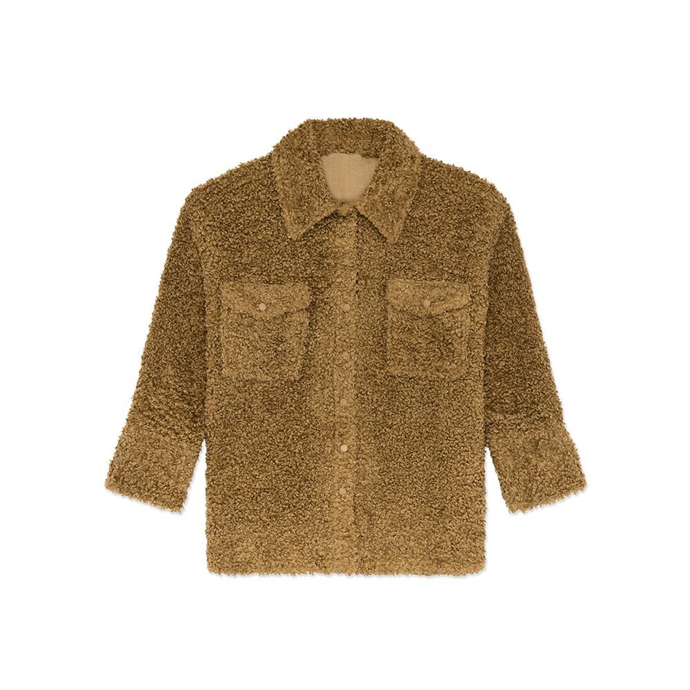 Weworewhat 'Teddy' Green Polyester Faux Fur Shacket Size M / L